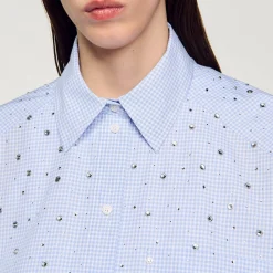 Femme SANDRO Chemise à Carreaux Ornée De Studs