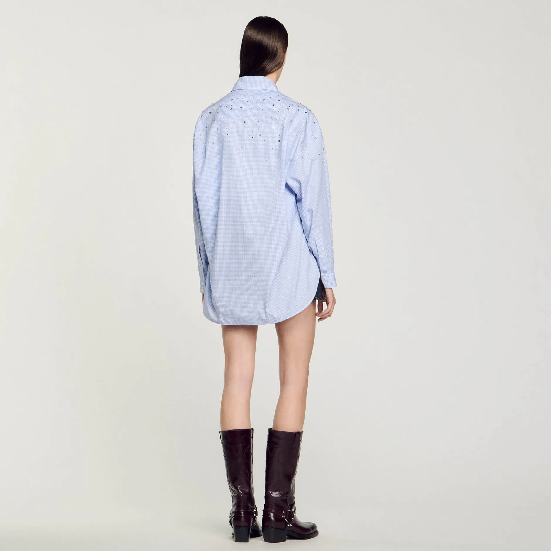 Femme SANDRO Chemise à Carreaux Ornée De Studs