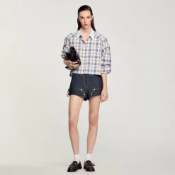 Femme SANDRO Chemise à Carreaux Strassée