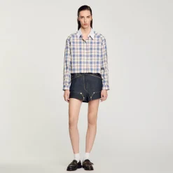Femme SANDRO Chemise à Carreaux Strassée