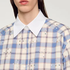 Femme SANDRO Chemise à Carreaux Strassée