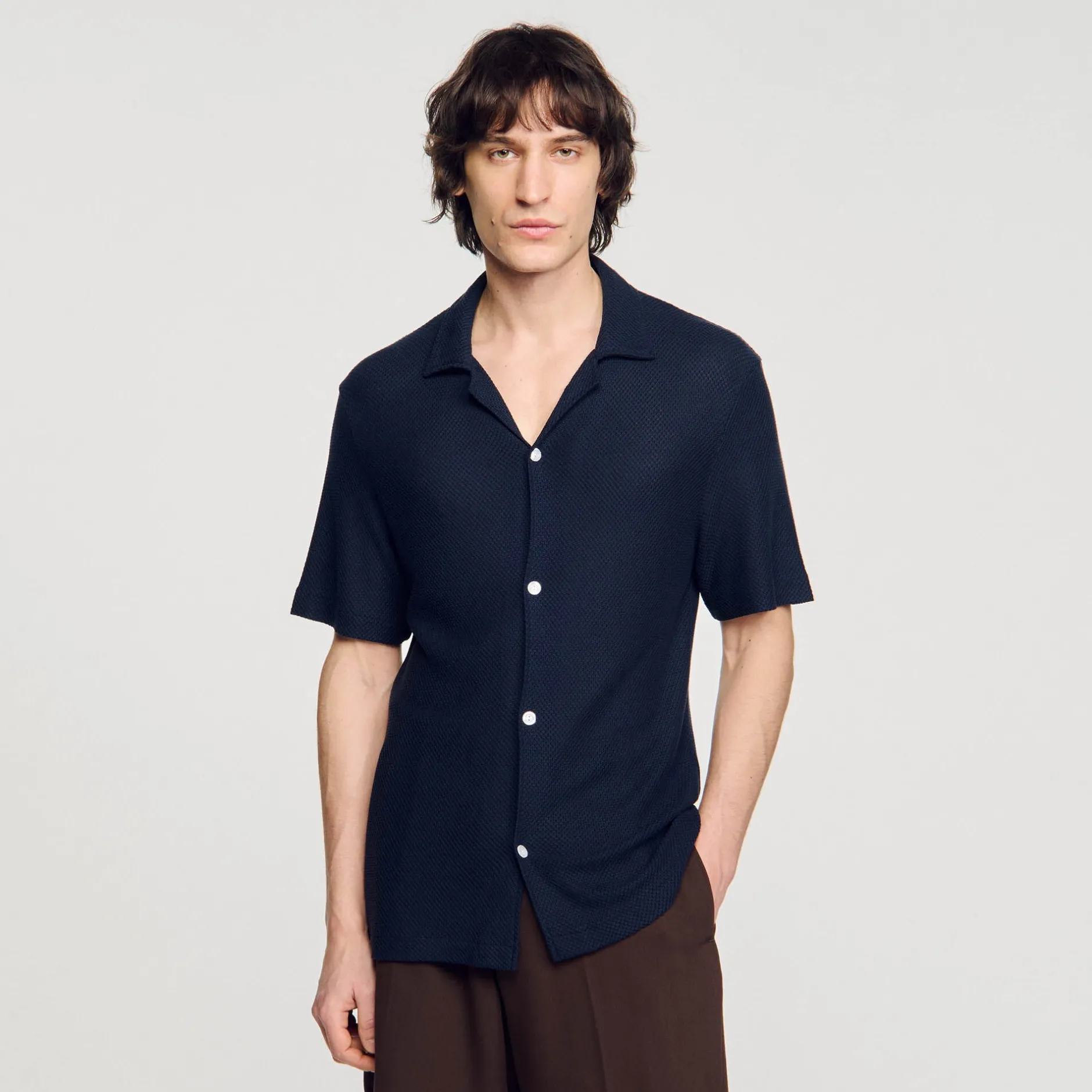 Homme SANDRO Chemise à Col Requin