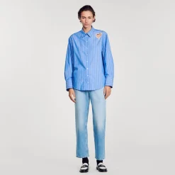 Femme SANDRO Chemise à Rayures Et Cœur Strassé
