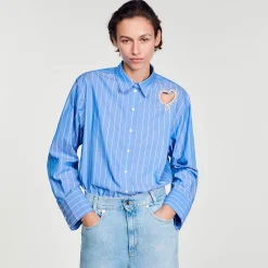 Femme SANDRO Chemise à Rayures Et Cœur Strassé