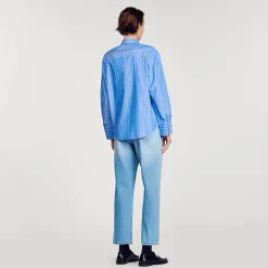 Femme SANDRO Chemise à Rayures Et Cœur Strassé