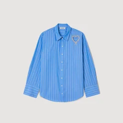 Femme SANDRO Chemise à Rayures Et Cœur Strassé