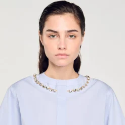 Femme SANDRO Chemise Courte à Col Bijou