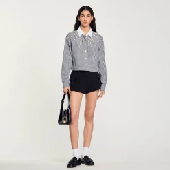 Femme SANDRO Chemise Courte à Plastron Strassé