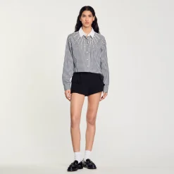 Femme SANDRO Chemise Courte à Plastron Strassé
