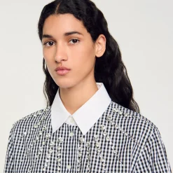 Femme SANDRO Chemise Courte à Plastron Strassé