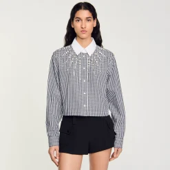 Femme SANDRO Chemise Courte à Plastron Strassé