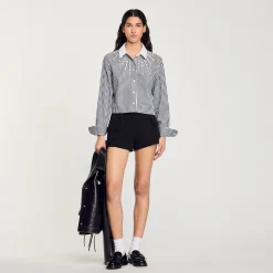 Femme SANDRO Chemise Courte à Plastron Strassé