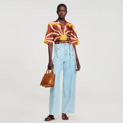 Femme SANDRO Chemise Courte En Soie Imprimée