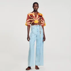 Femme SANDRO Chemise Courte En Soie Imprimée