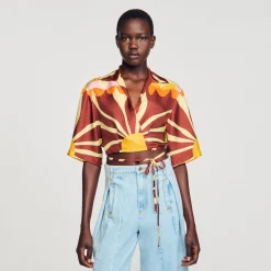Femme SANDRO Chemise Courte En Soie Imprimée