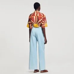 Femme SANDRO Chemise Courte En Soie Imprimée
