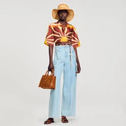 Femme SANDRO Chemise Courte En Soie Imprimée