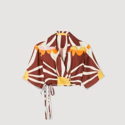Femme SANDRO Chemise Courte En Soie Imprimée