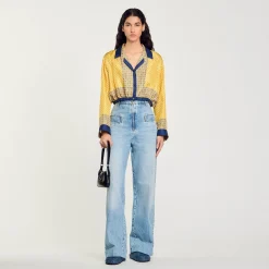 Femme SANDRO Chemise Courte En Soie Imprimée