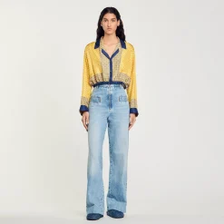 Femme SANDRO Chemise Courte En Soie Imprimée