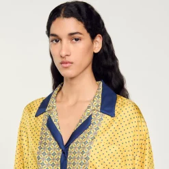 Femme SANDRO Chemise Courte En Soie Imprimée