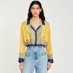 Femme SANDRO Chemise Courte En Soie Imprimée