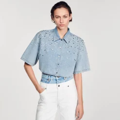 Femme SANDRO Chemise Courte Strassée