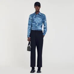 Homme SANDRO Chemise En Coton à Imprimé Patchwork