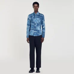 Homme SANDRO Chemise En Coton à Imprimé Patchwork
