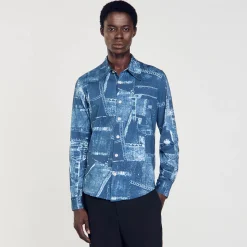 Homme SANDRO Chemise En Coton à Imprimé Patchwork