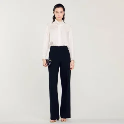 Femme SANDRO Chemise En Soie à Col Froncé