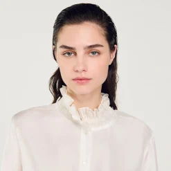 Femme SANDRO Chemise En Soie à Col Froncé