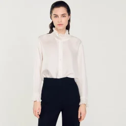 Femme SANDRO Chemise En Soie à Col Froncé
