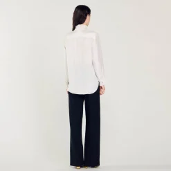 Femme SANDRO Chemise En Soie à Col Froncé