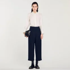 Femme SANDRO Chemise En Soie Avec Col Bordé De Plissé