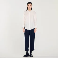 Femme SANDRO Chemise En Soie Avec Col Bordé De Plissé