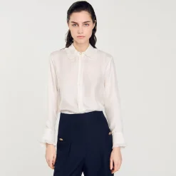 Femme SANDRO Chemise En Soie Avec Col Bordé De Plissé