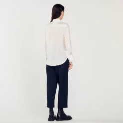 Femme SANDRO Chemise En Soie Avec Col Bordé De Plissé