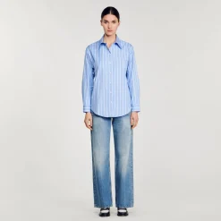 Femme SANDRO Chemise Rayée à Dos Ouvert En Dentelle