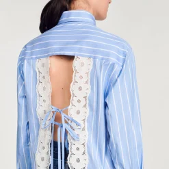Femme SANDRO Chemise Rayée à Dos Ouvert En Dentelle