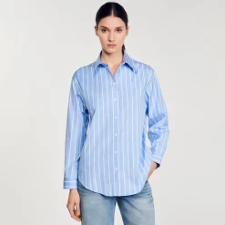 Femme SANDRO Chemise Rayée à Dos Ouvert En Dentelle