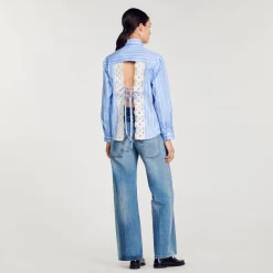 Femme SANDRO Chemise Rayée à Dos Ouvert En Dentelle