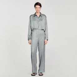 Femme SANDRO Chemise Satinée Ornée De Strass
