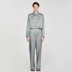 Femme SANDRO Chemise Satinée Ornée De Strass
