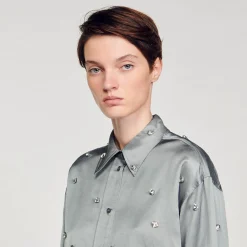 Femme SANDRO Chemise Satinée Ornée De Strass