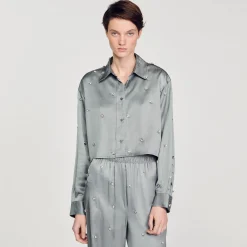 Femme SANDRO Chemise Satinée Ornée De Strass