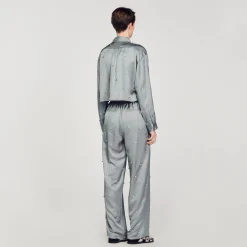 Femme SANDRO Chemise Satinée Ornée De Strass