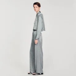Femme SANDRO Chemise Satinée Ornée De Strass