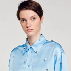 Femme SANDRO Chemise Satinée Ornée De Strass