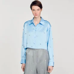 Femme SANDRO Chemise Satinée Ornée De Strass